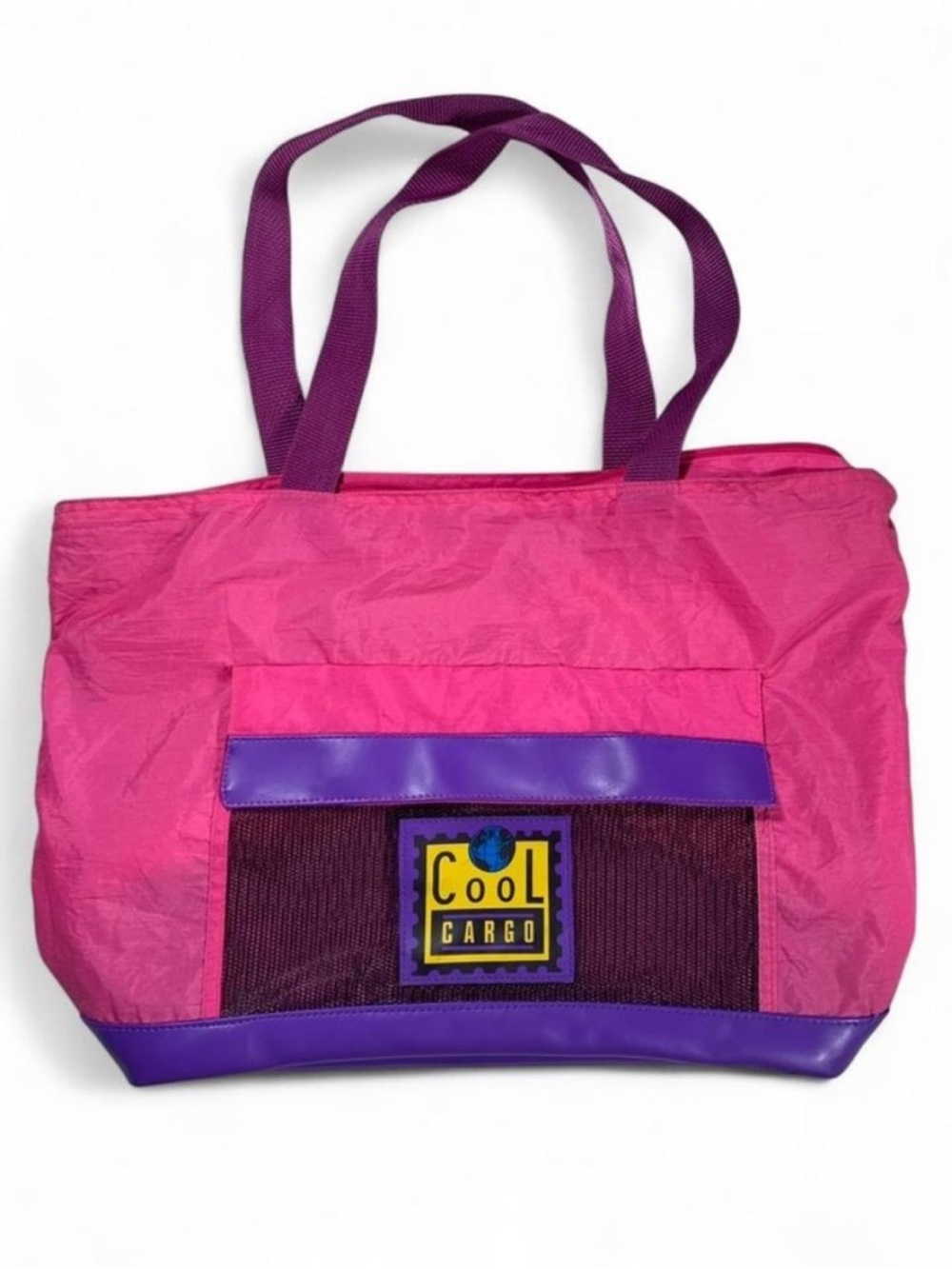 Cool Cargo Pink & Purple Tote Bag Gym Bag Mesh Front Pocket Vintage 90s